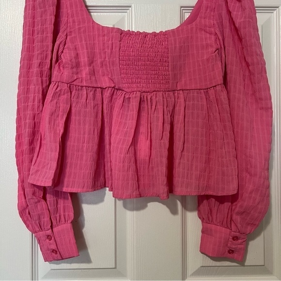 [NWT] WAYF Pink Long Sleeve Peplum Square Neck Babydoll Bohemian Blouse - Sz S - Picture 8 of 14